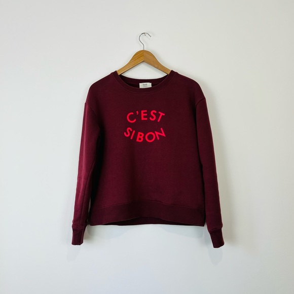 Hush Tops - Hush Berry Burgundy Red C’est Sibon Slogan Causal Fit Sweatshirt Jumper UK S
